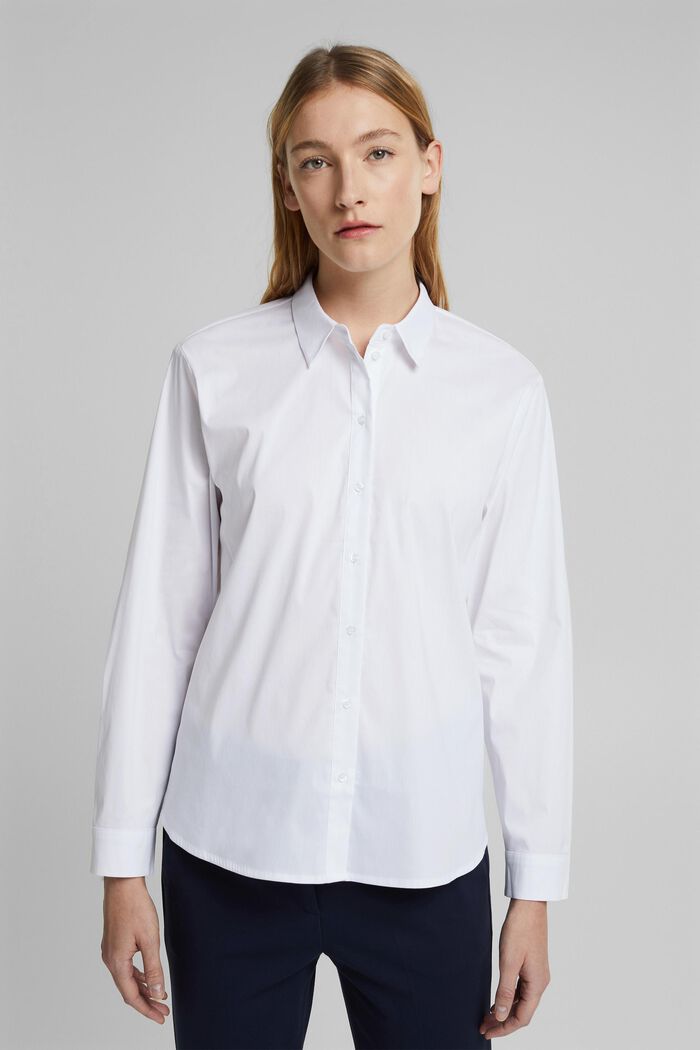 Košilová halenka ze směsi s bavlnou, WHITE, detail image number 0