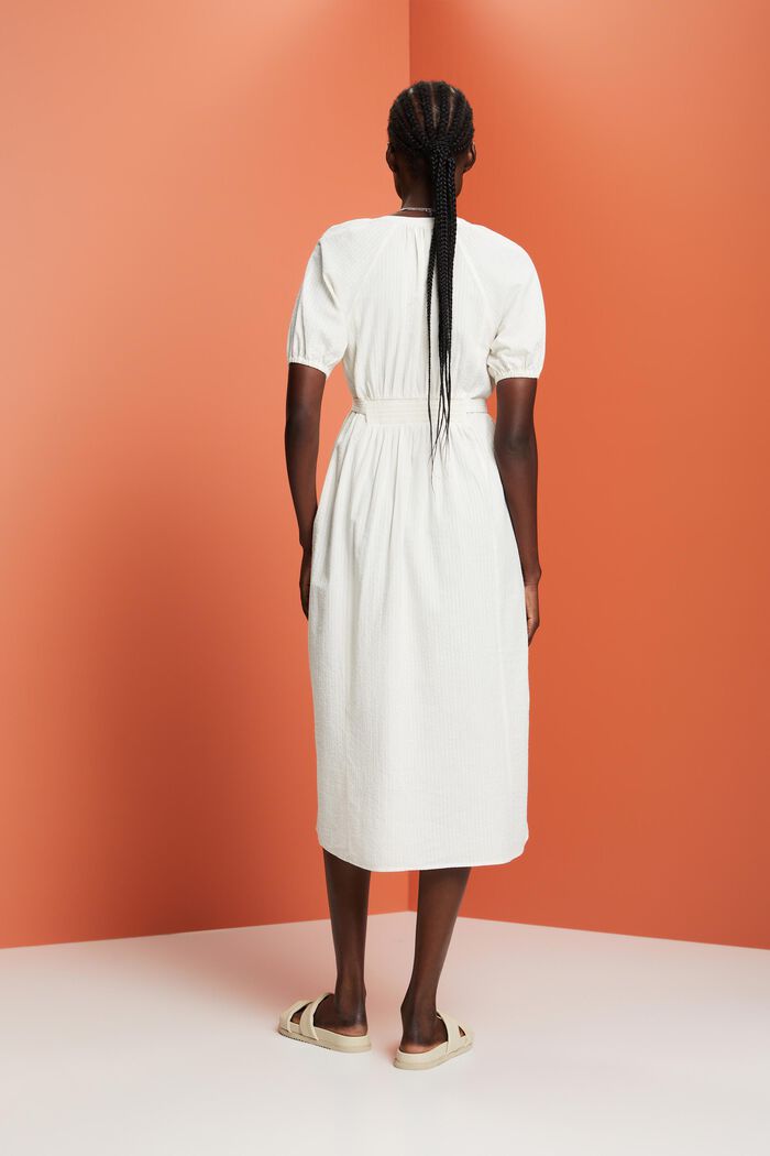 Košilové midi šaty s vázačkou, směs s bavlnou, WHITE, detail image number 3