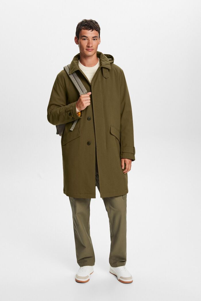 Z recyklovaného materiálu: zateplený kabát s odepínací kapucí, DARK KHAKI, detail image number 0