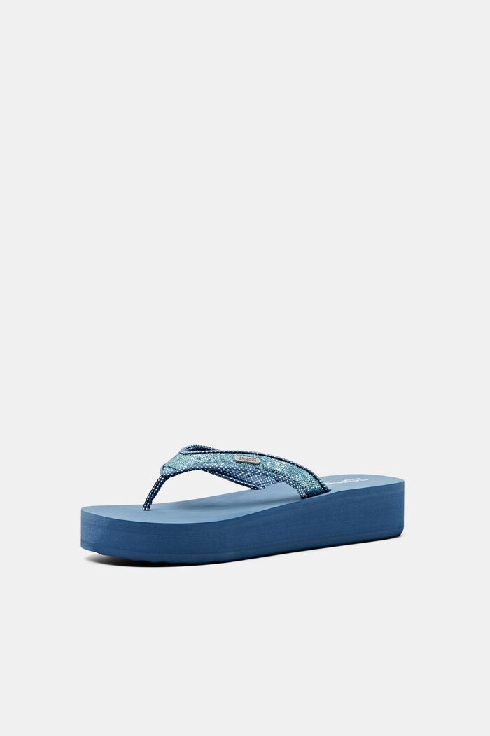 Pantofle na platformě s páskem mezi prsty, BLUE, detail image number 2