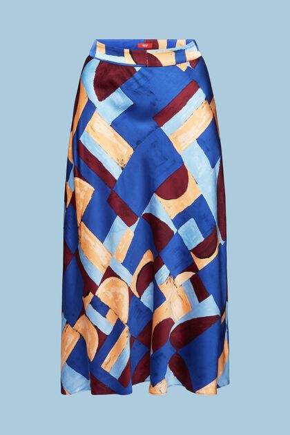 Vzorovaná saténová midi sukně
