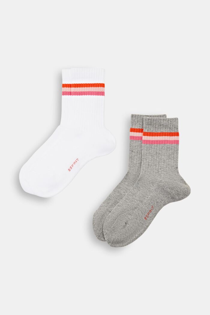 2 páry žebrovaných ponožek s proužky, WHITE/LIGHT GREY, detail image number 0