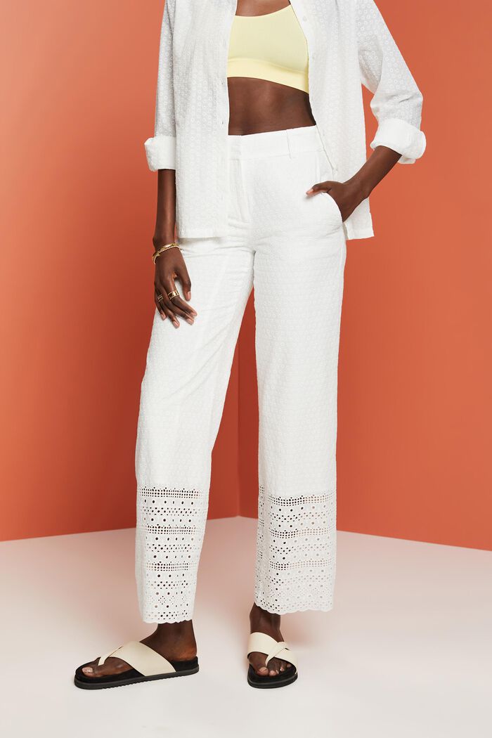 Kalhoty s výšivkami, 100% bavlna, WHITE, detail image number 0