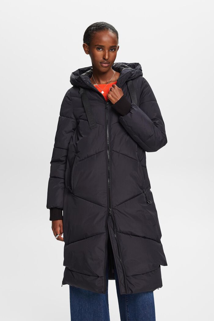 Prošívaný kabát s kapucí, BLACK, detail image number 0