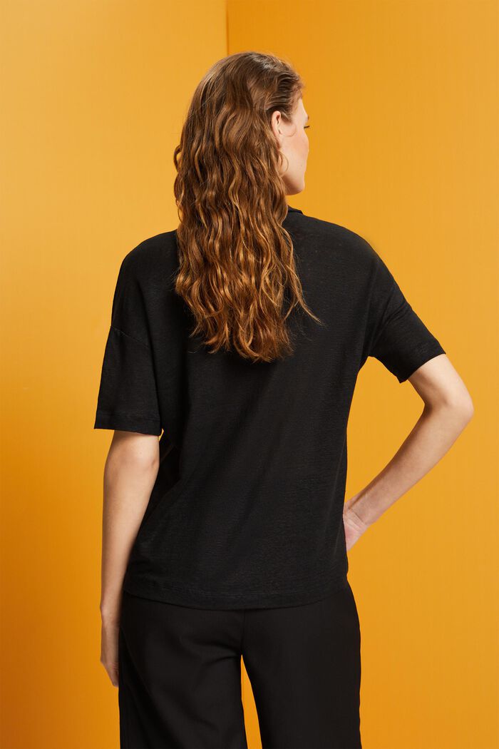 Tričko s polokošilovým límečkem, 100 % len, BLACK, detail image number 3