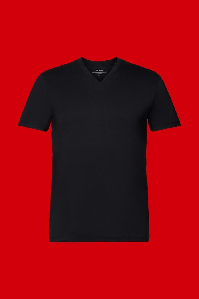 Tričko se špičatým výstřihem, z bavlny pima, BLACK, detail image number 5