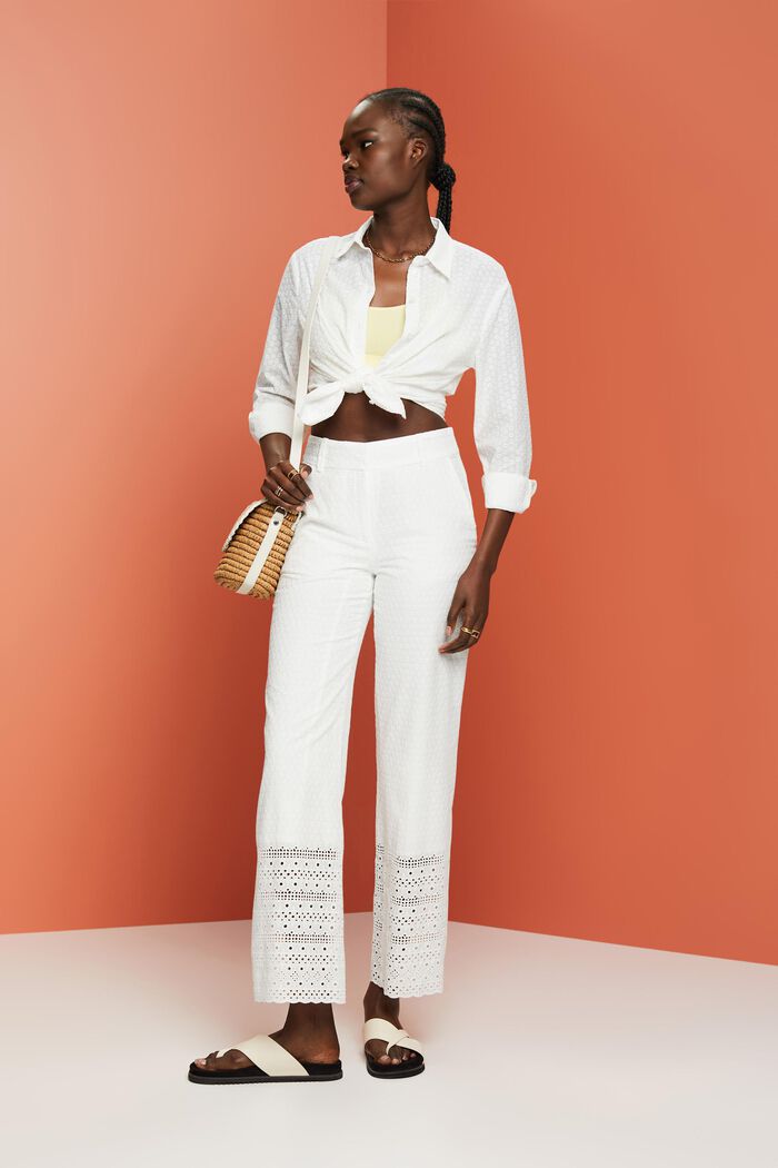 Kalhoty s výšivkami, 100% bavlna, WHITE, detail image number 1