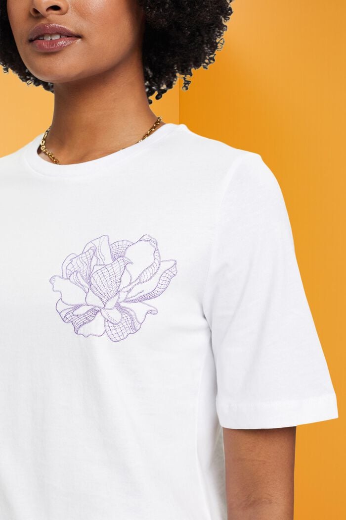 Bavlněné tričko s vyšitou květinou, OFF WHITE, detail image number 2