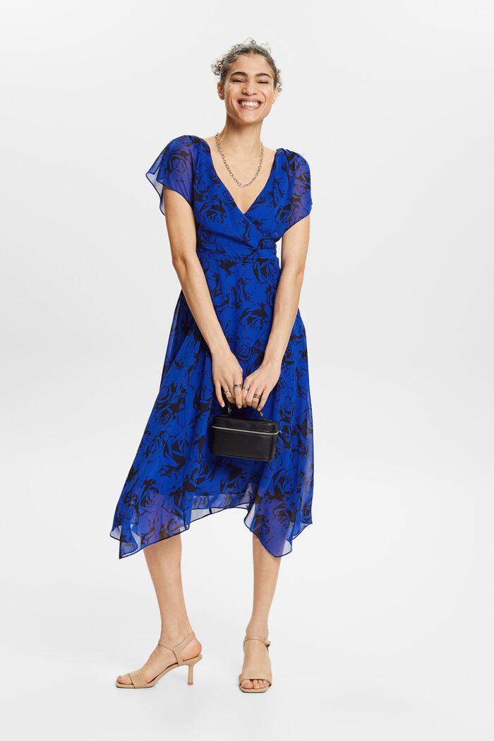 Šifonové maxi šaty se špičatým výstřihem, potisk, BRIGHT BLUE, detail image number 1