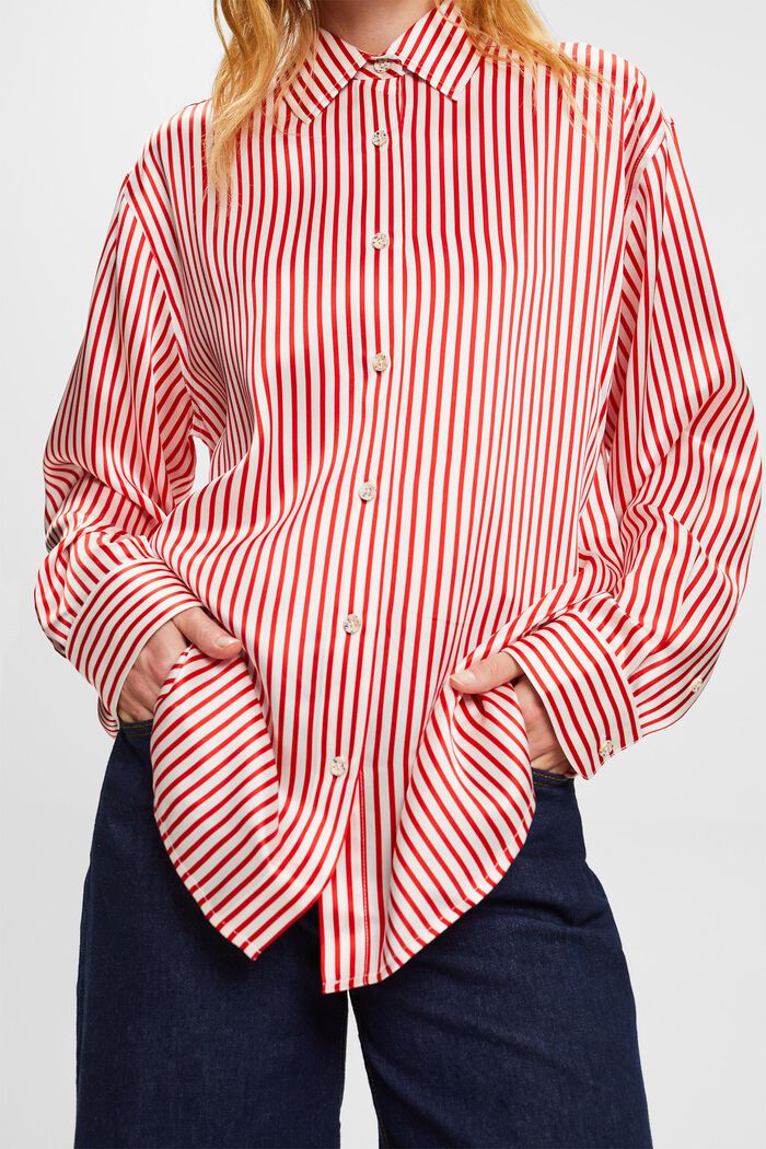 Košile z proužkovaného hedvábného šarmé, DARK RED, detail image number 1