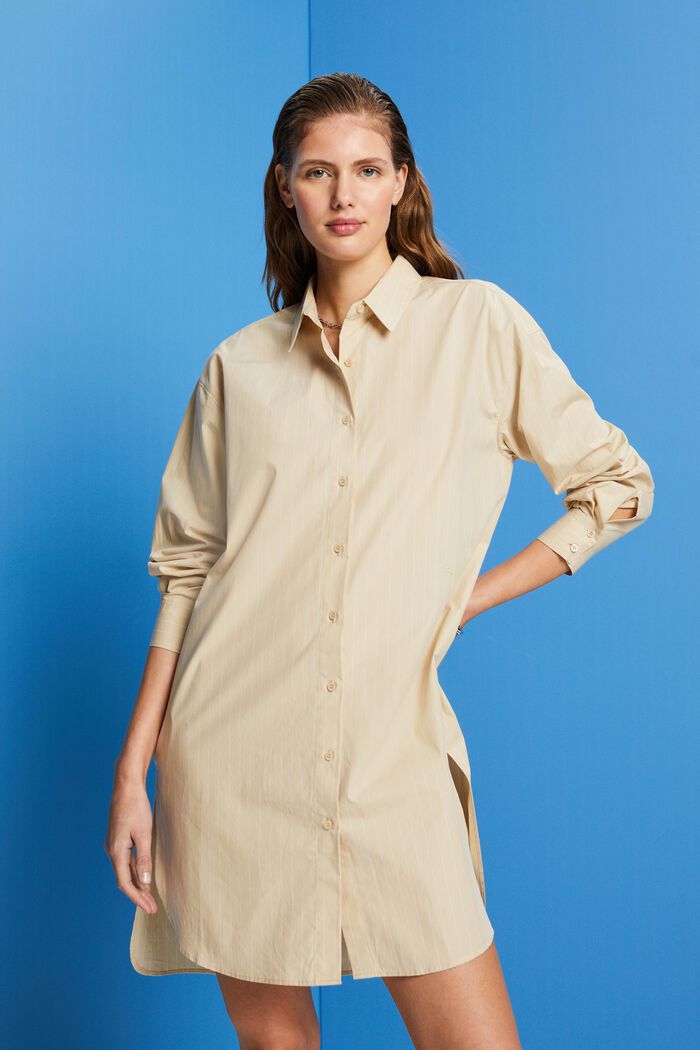 Pruhované košilové šaty, 100% bavlna, BEIGE, detail image number 0