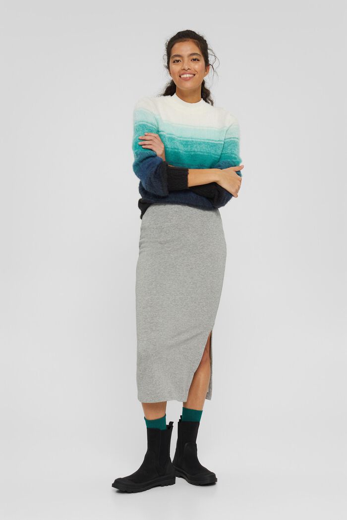 Midi sukně z teplákoviny, směs s bio bavlnou, MEDIUM GREY, overview