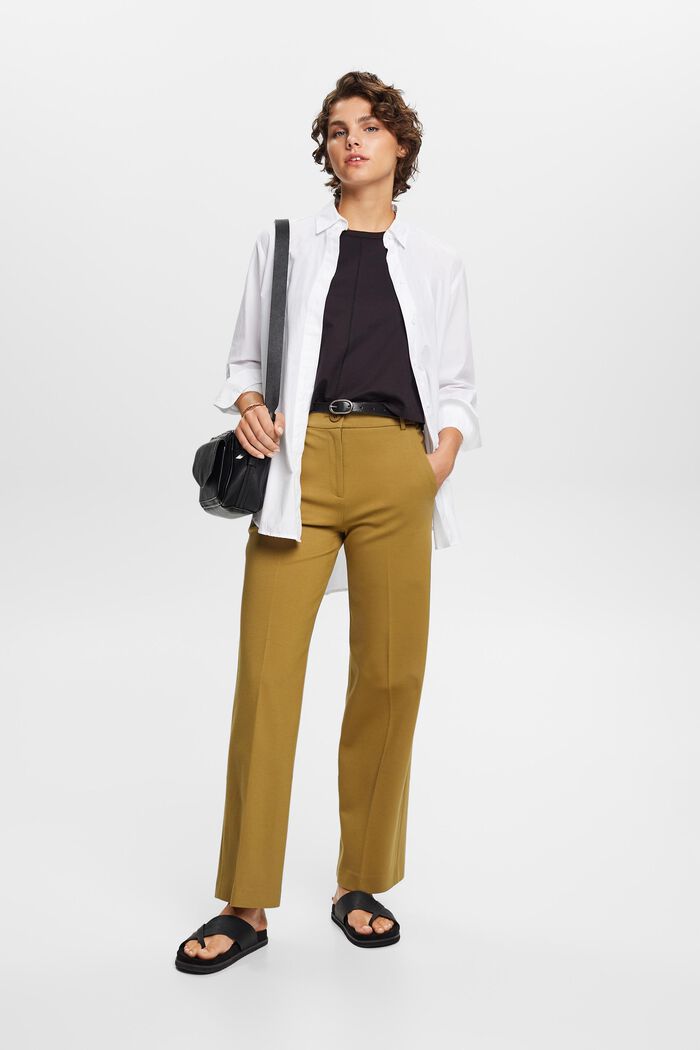Kalhoty s rovným střihem, z žerzeje punto, OLIVE, detail image number 1