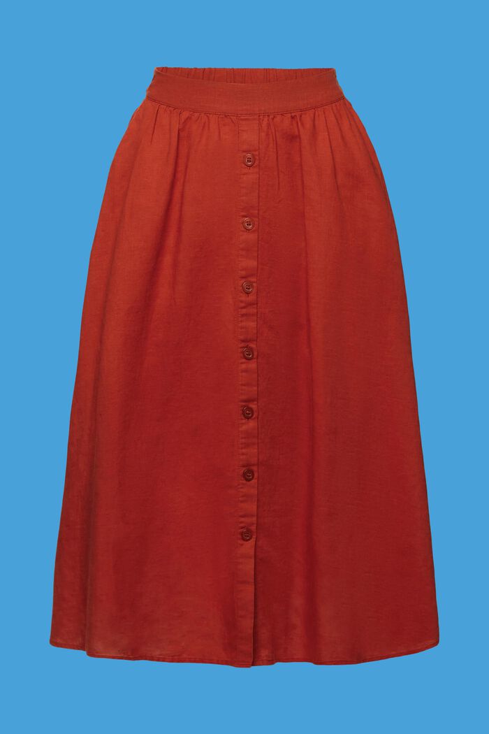 Midi sukně, směs lnu s bavlnou, TERRACOTTA, detail image number 6