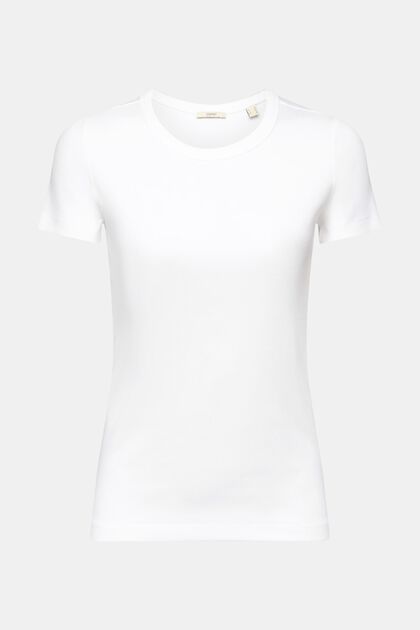 Žebrové tričko s kulatým výstřihem ke krku, WHITE, overview