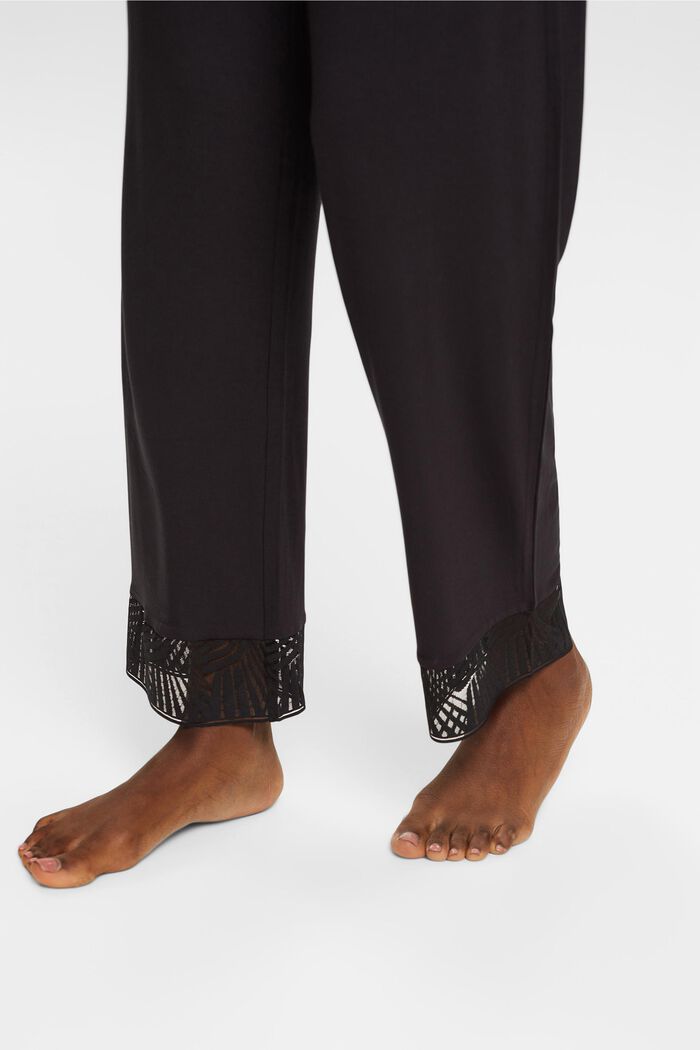 Pyžamové kalhoty s krajkou, LENZING™ ECOVERO™, BLACK, detail image number 4