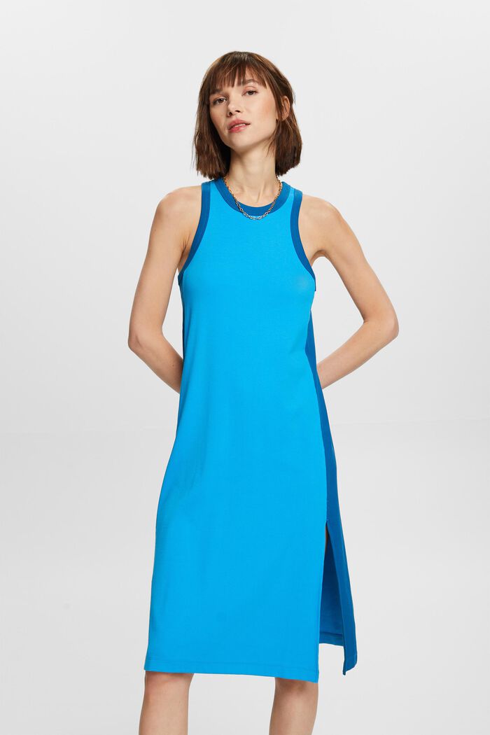 Žebrové žerzejové midi šaty, strečová bavlna, BLUE, detail image number 0