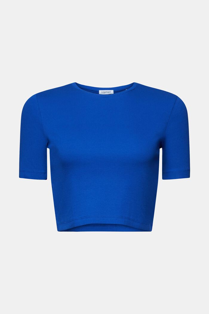 Zkrácené žebrové tričko z bavlny, BRIGHT BLUE, detail image number 6