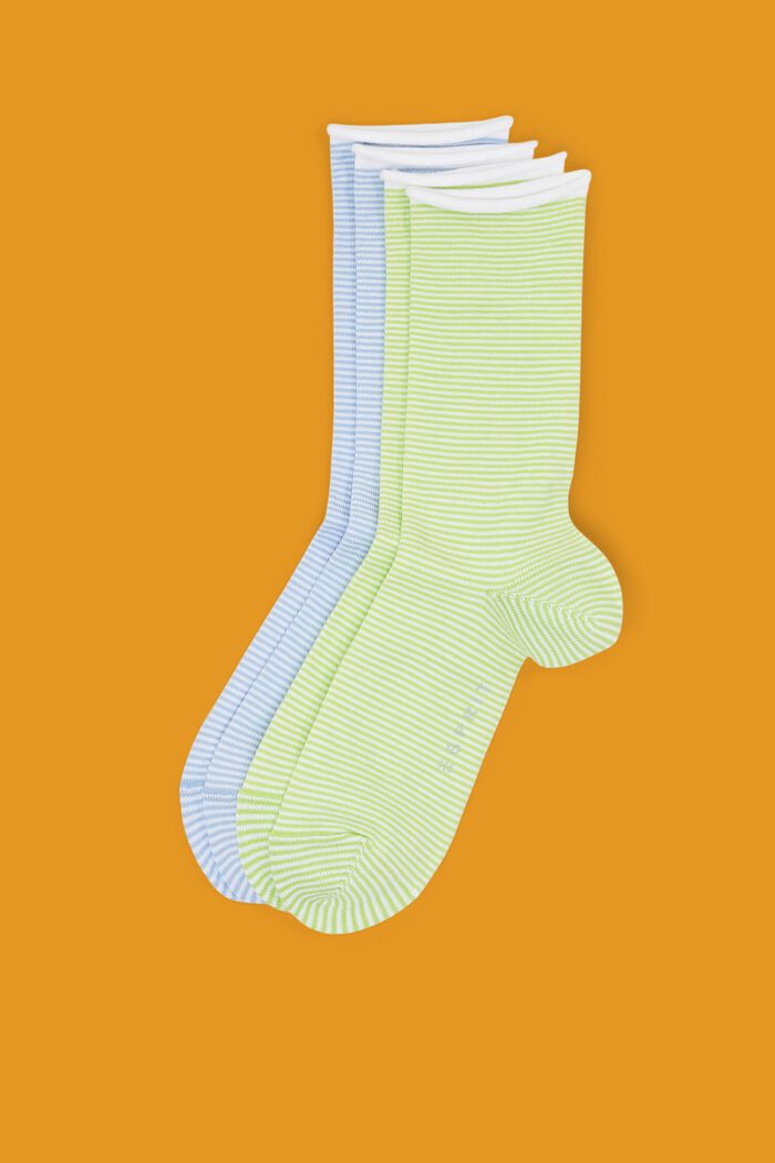 Pruhované ponožky se srolovaným lemem, bio bavlna, LIGHT GREEN/BLUE, detail image number 0