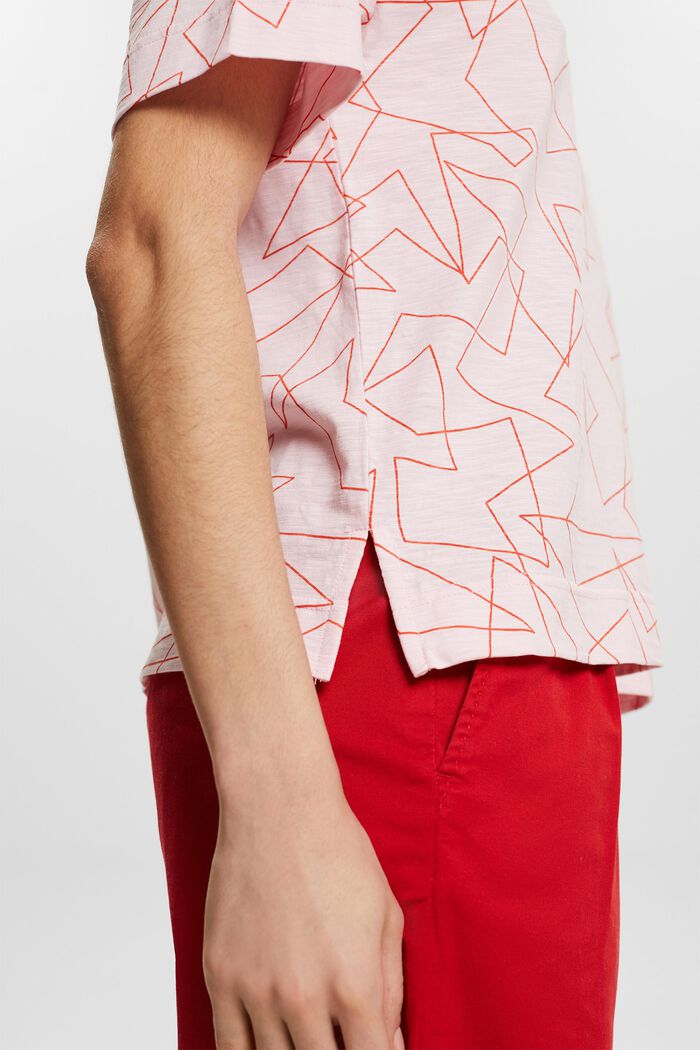 Potištěné bavlněné tričko se špičatým výstřihem, LIGHT PINK, detail image number 3