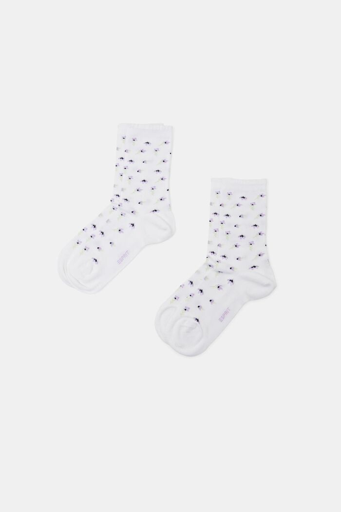 Květované ponožky z pleteniny, 2 páry v balení, WHITE, detail image number 0