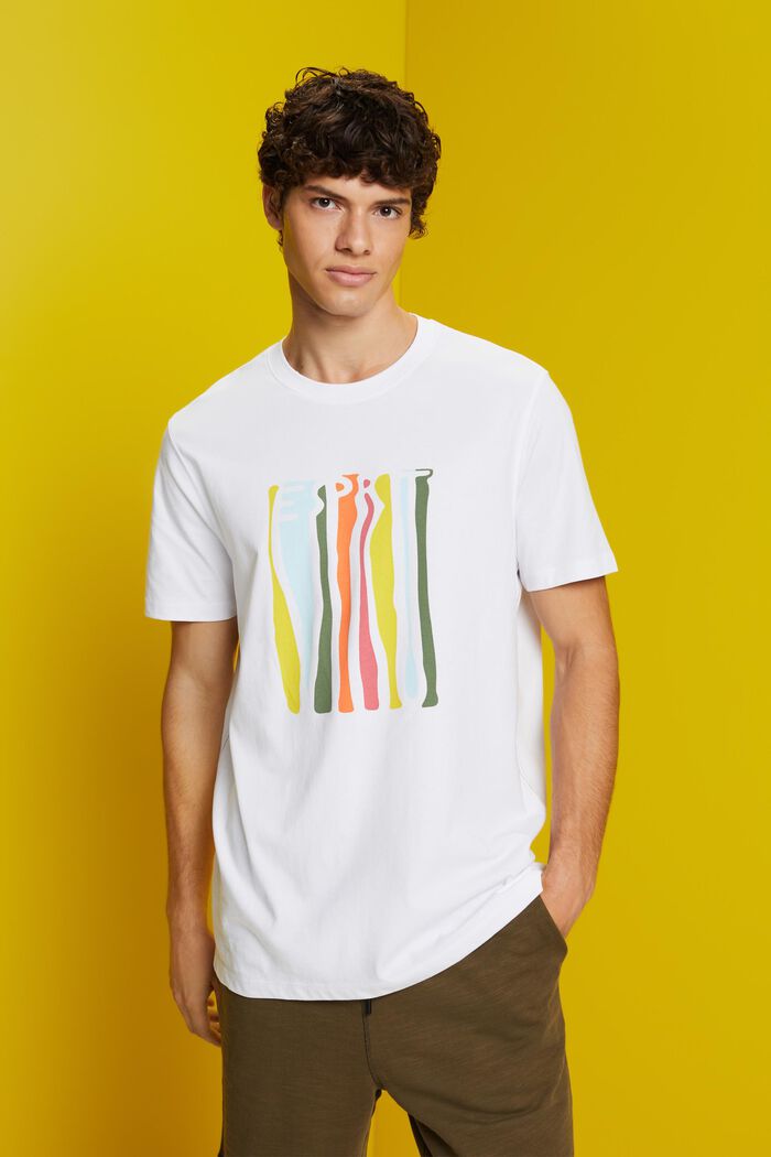 Potištěné žerzejové tričko, 100% bavlna, WHITE, detail image number 0