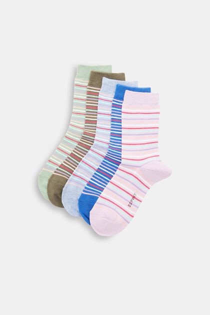 Pruhované ponožky ze směsi s organickou bavlnou, multipack, GREEN/ROSE, overview