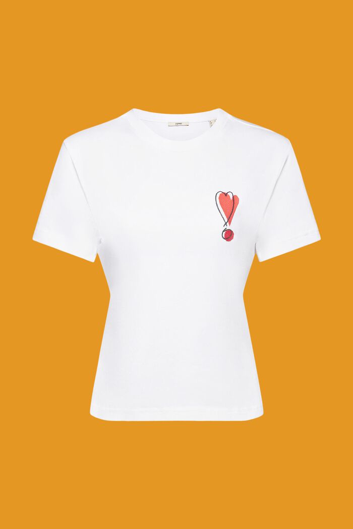 Bavlněné tričko s vyšitým motivem srdce, WHITE, detail image number 5