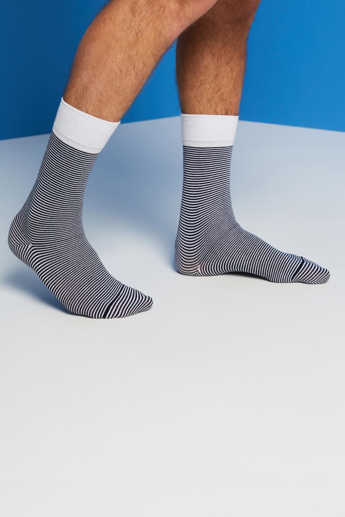 2 páry pruhovaných ponožek, bio bavlna, BLUE/WHITE, detail image number 1
