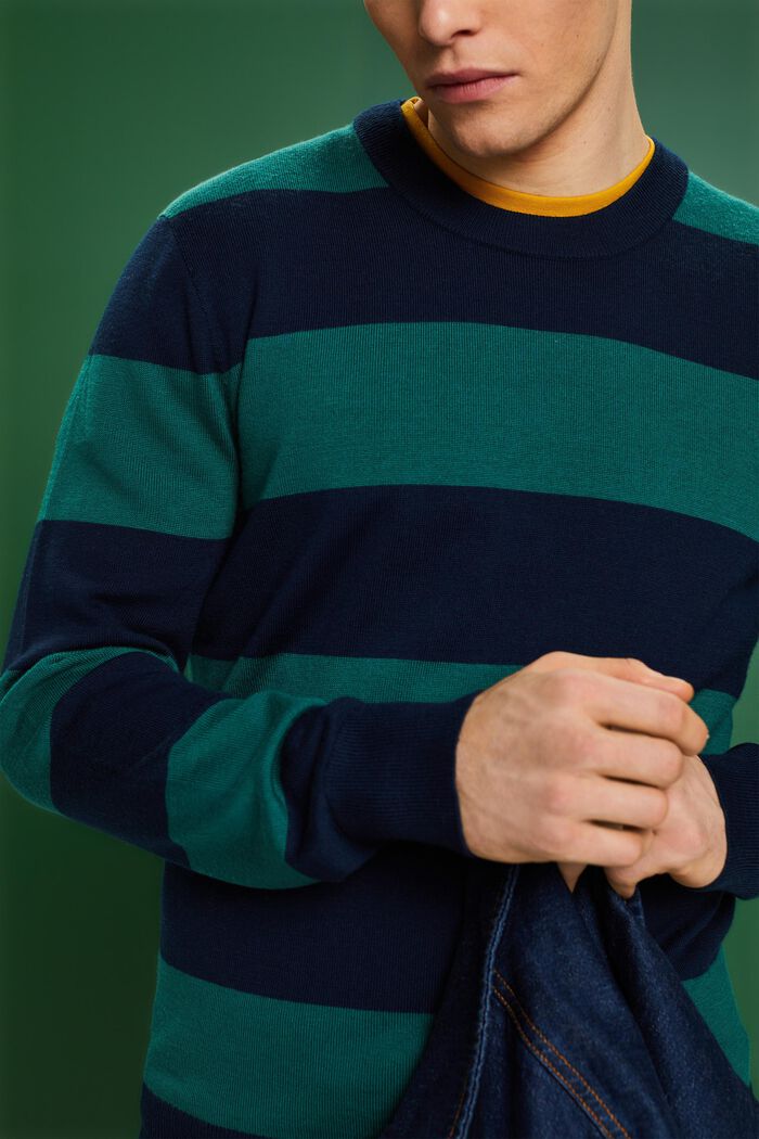 Vlněný bezešvý pulovr s proužky, DARK BLUE, detail image number 3