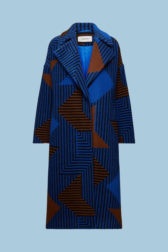 Potištěný kabát ze směsi s vlnou, BRIGHT BLUE, detail image number 7