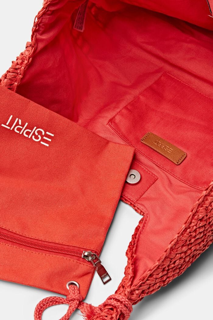 Kabelka tote bag, ze tkané slámy, ORANGE RED, detail image number 3