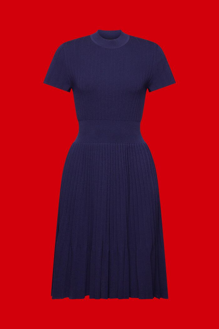 Plisované midi šaty, krátký rukáv a nízký rolák, DARK BLUE, detail image number 6