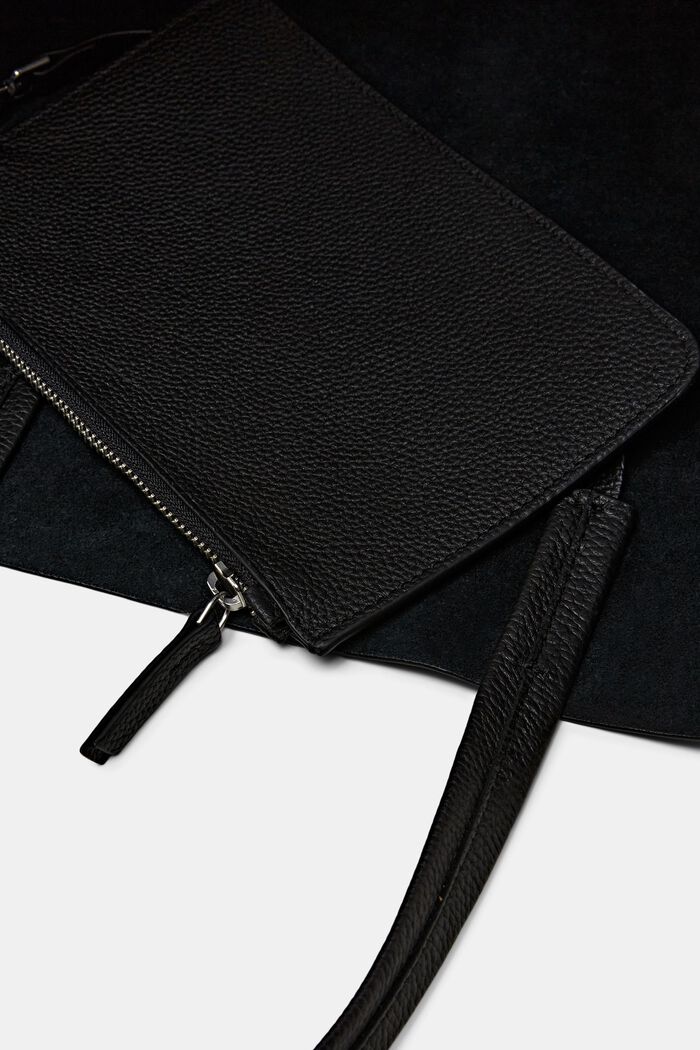 Kožená kabelka tote bag s vyraženým logem, BLACK, detail image number 3