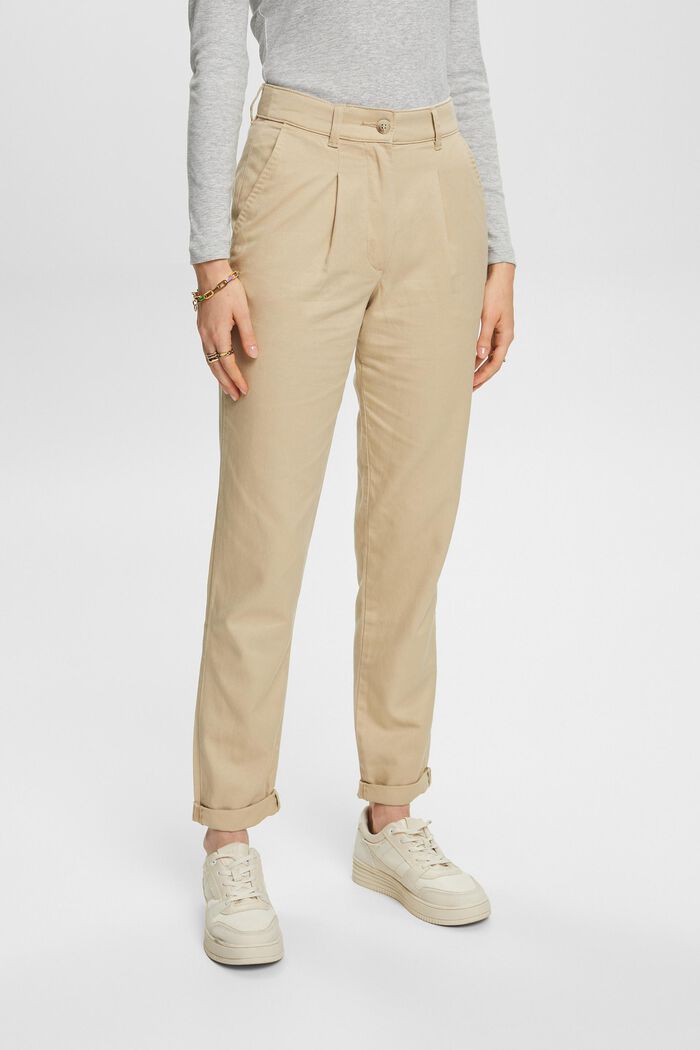 Kalhoty chino, se středně vysokým pasem, směs s bavlnou, SAND, detail image number 0