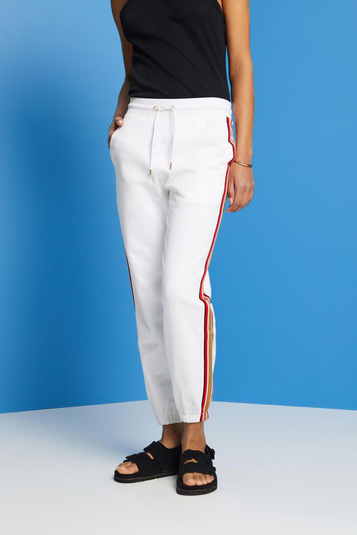 Bavlněné teplákové kalhoty s pruhy, WHITE, detail image number 0