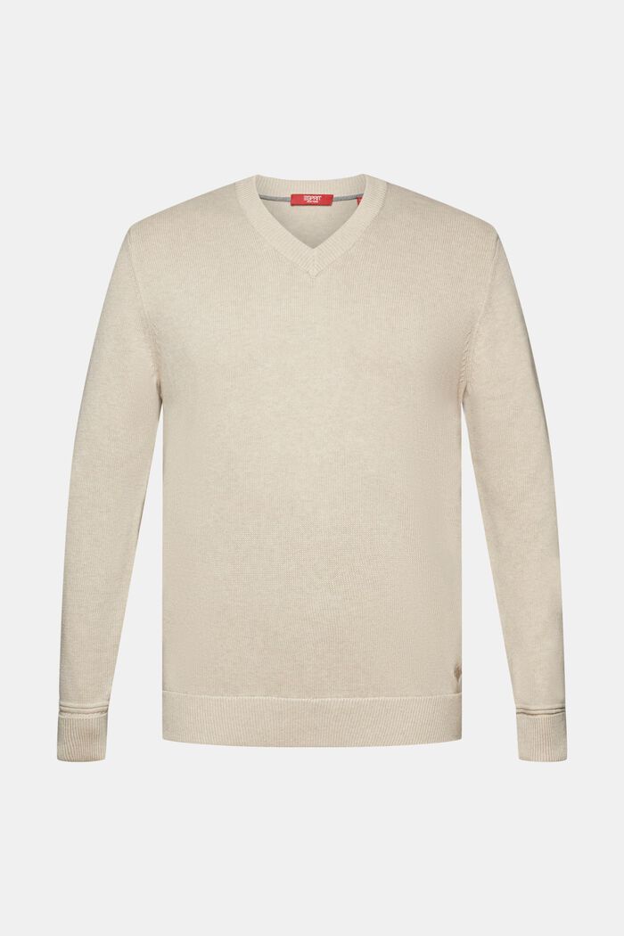 Bavlněný pulovr se špičatým výstřihem, SAND, detail image number 5