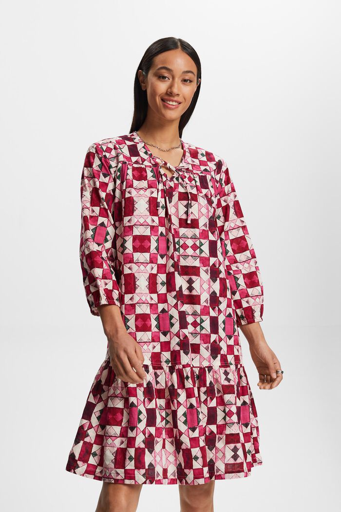 Úzké rovné šaty z bavlněného materiálu Dobby, PINK FUCHSIA, detail image number 1