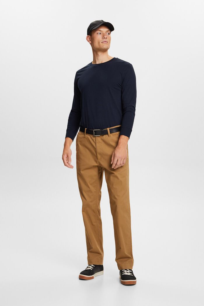 Kalhoty chino, bavlněný kepr, rovný střih, CAMEL, detail image number 1