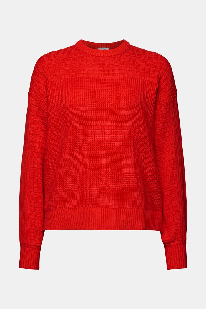 Strukturovaný pulovr s kulatým výstřihem, RED, detail image number 6