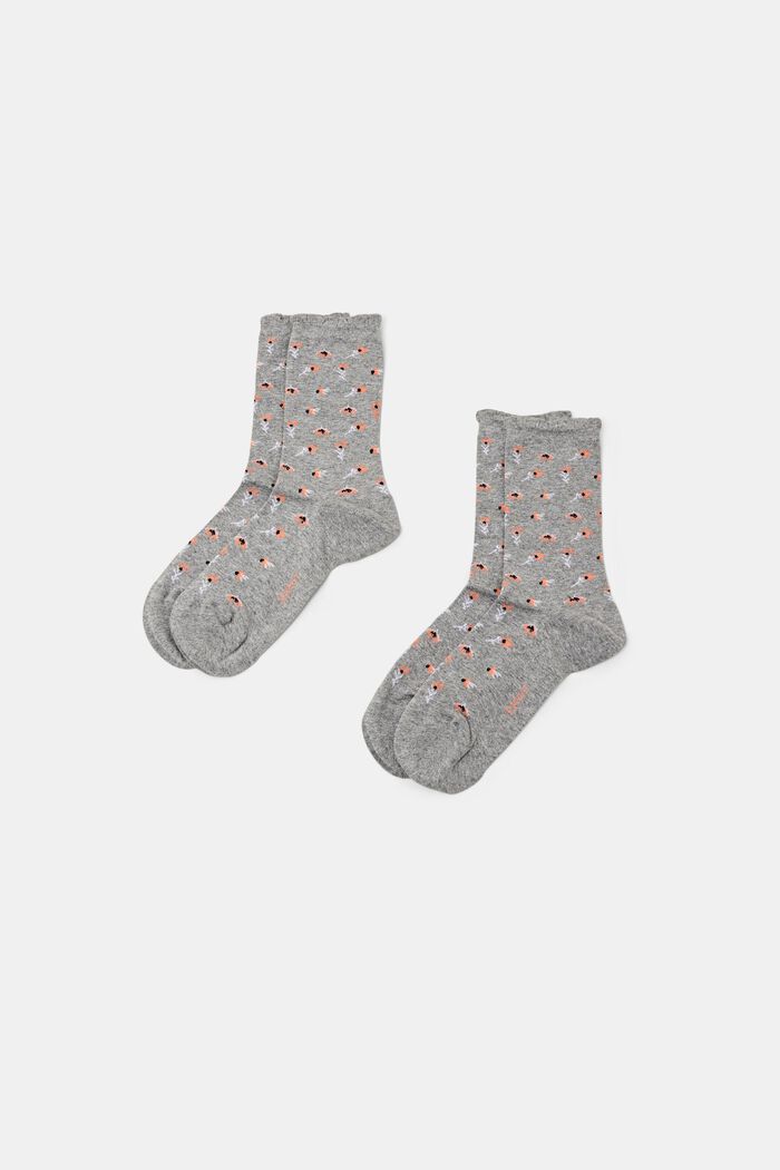 Květované ponožky z pleteniny, 2 páry v balení, LIGHT GREY, detail image number 0