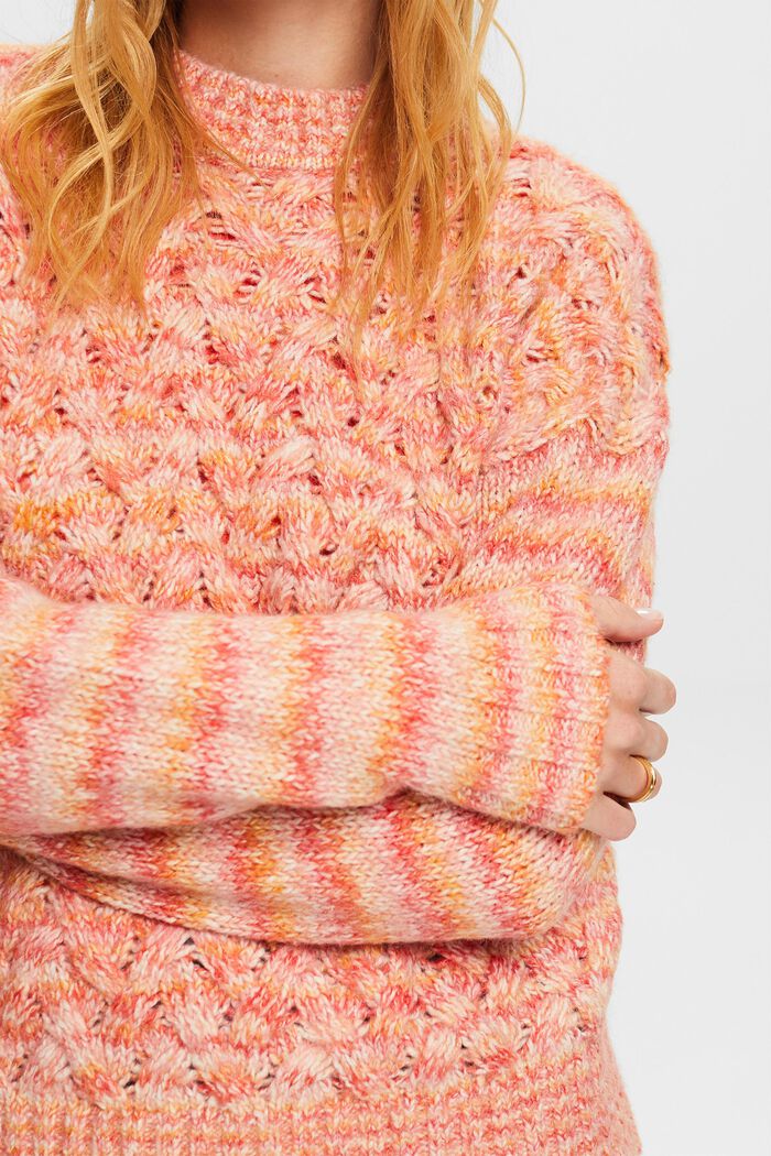 Pruhovaný pulovr z copánkové pleteniny, BRIGHT ORANGE, detail image number 3