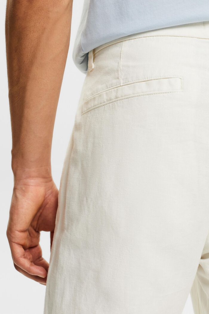 Rovné kalhoty ze směsi lnu a bavlny, OFF WHITE, detail image number 3