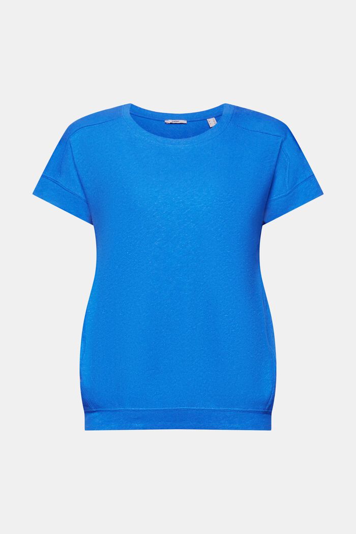 Tričko ze směsi bavlny a lnu, BRIGHT BLUE, detail image number 5