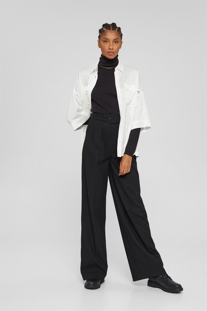 Z recyklovaného materiálu: flanelové kalhoty s opaskem, BLACK, detail image number 1