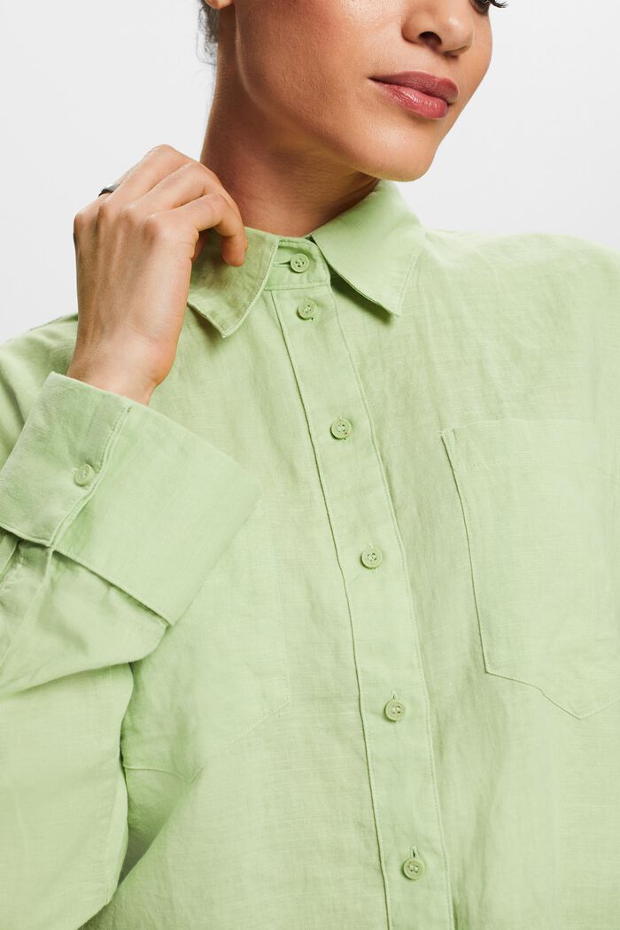 Košilová halenka ze směsi bavlny a lnu, LIGHT GREEN, detail image number 3