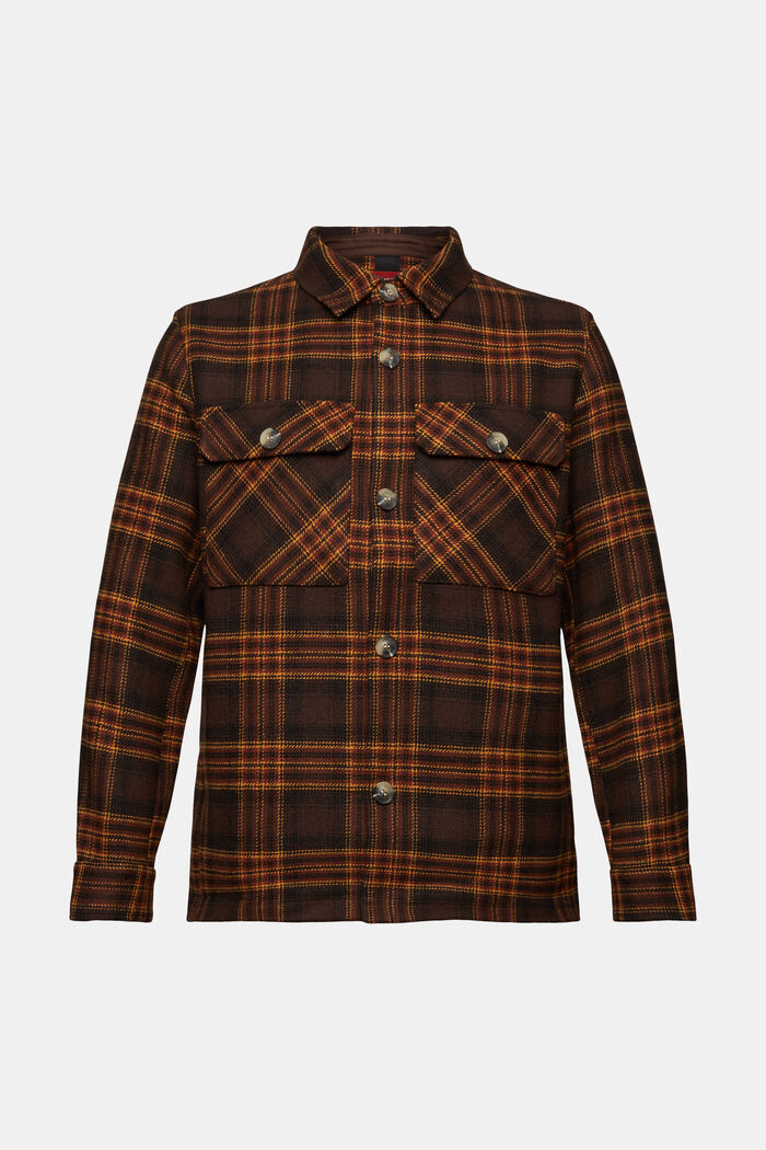 Károvaná košilová bunda ze směsi s vlnou, DARK BROWN, detail image number 6