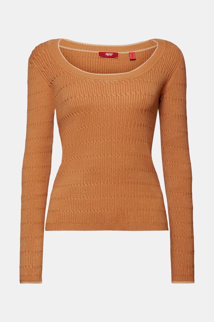 Přiléhavý pulovr z copánkové pleteniny, CARAMEL, detail image number 6
