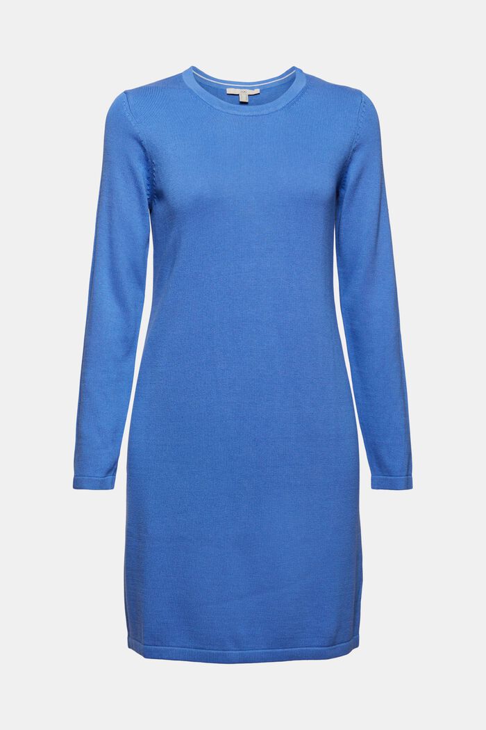 Basic pletené šaty ze směsi bio bavlny, BRIGHT BLUE, detail image number 0