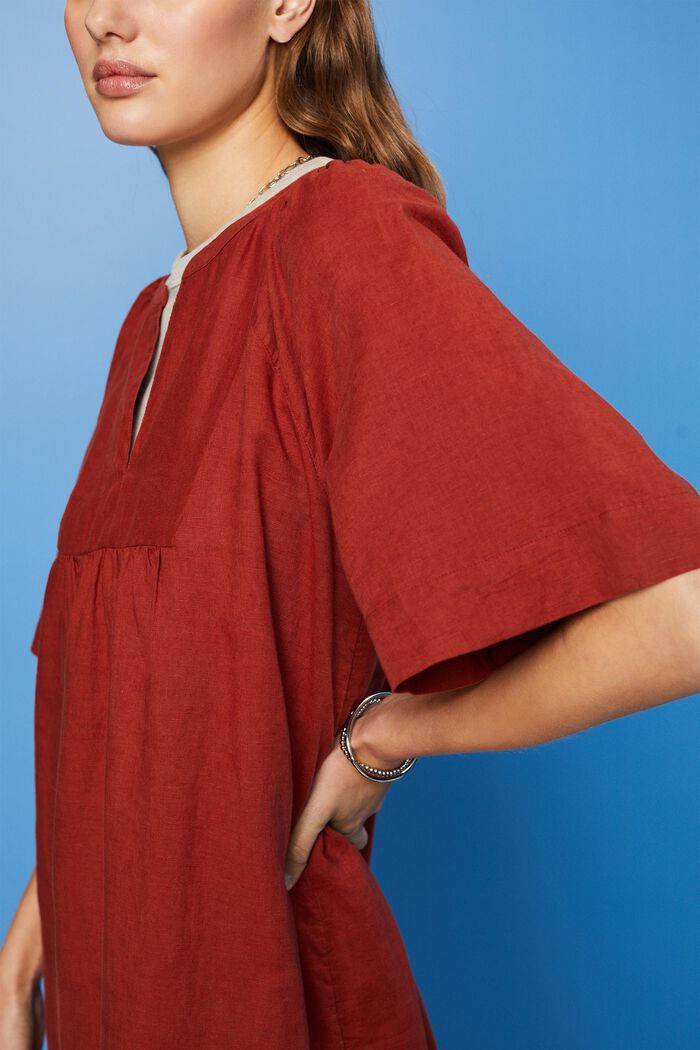 Mini šaty, směs s bavlnou a se lnem, TERRACOTTA, detail image number 2